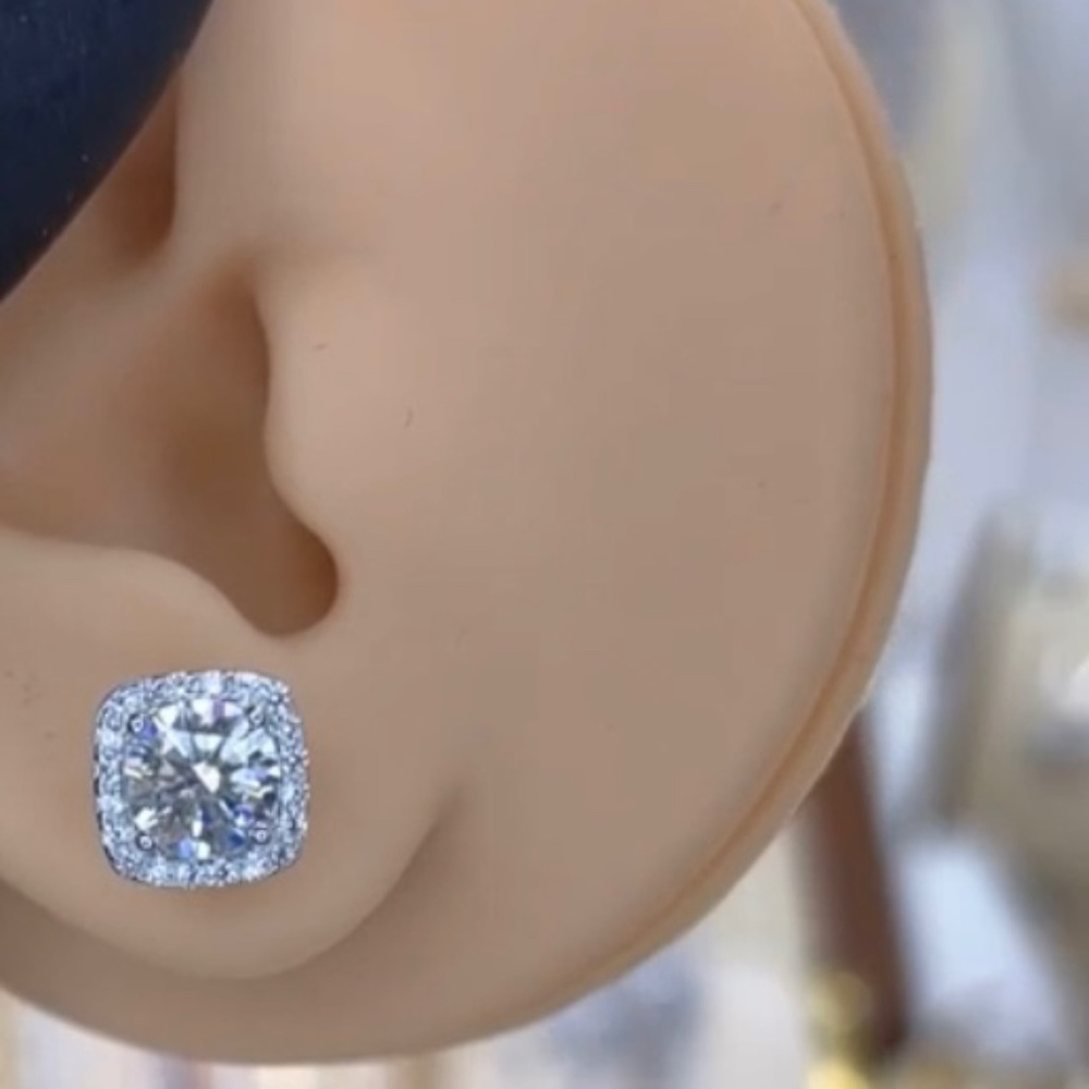 2 Carat Four Prong Cushion Cut Halo Moissanite earrings